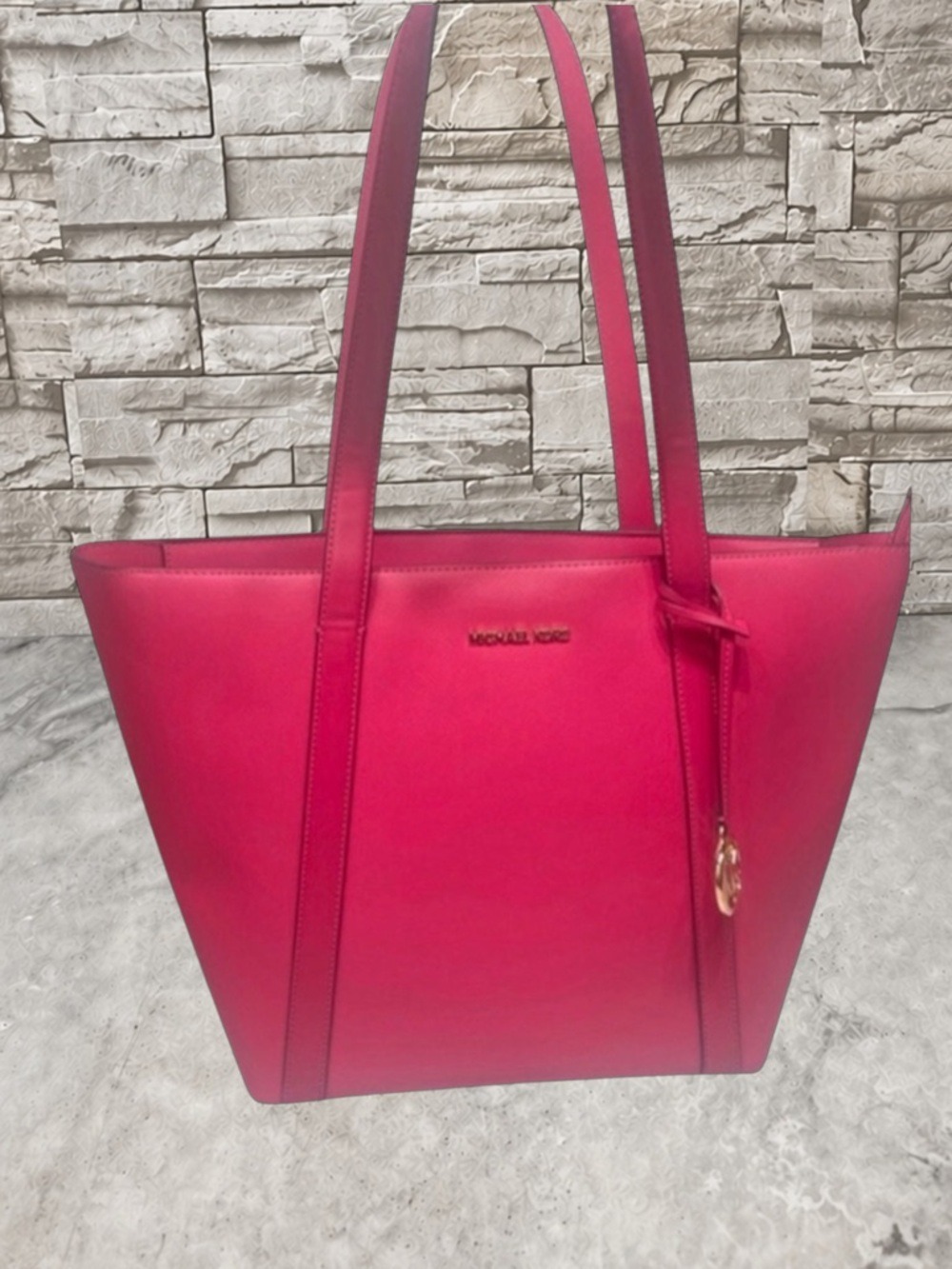 Michael Kors Pratt Large Top Zip Lesthef Tote Electric Pink - Picture 4 of 12